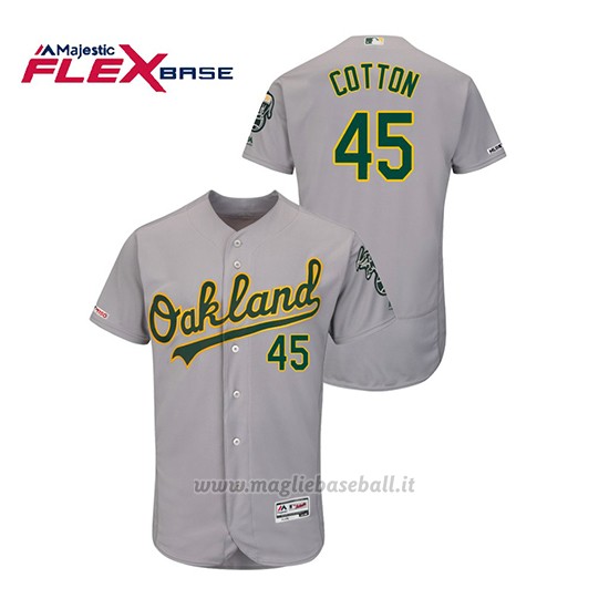 Maglia Baseball Uomo Oakland Athletics Jharel Cotton 150th Aniversario Patch Autentico Flex Base Grigio
